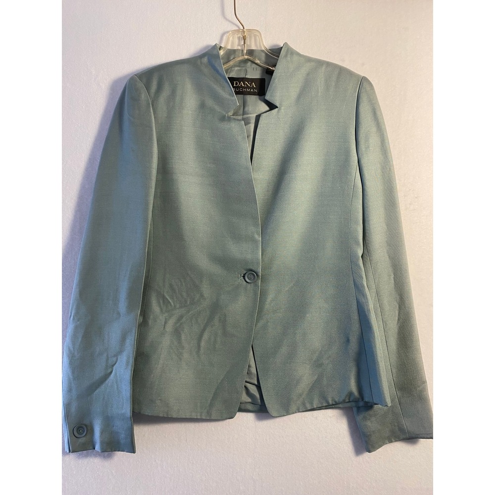 Dana Buchman Sage Green Silk Blend Notched Collar Single Button Blazer Jacket 4